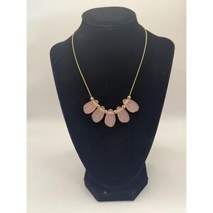 Vintage Avon Pink Frosted Leaf Necklace – Gold Tone Chain Statement Jewelry